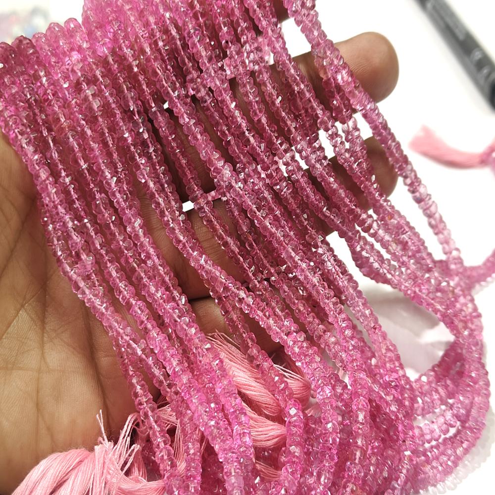 Natural Topaz Pink color Rondelle Faceted 3mm to 5mm Beads Sold Per Strand 13 Inches Long