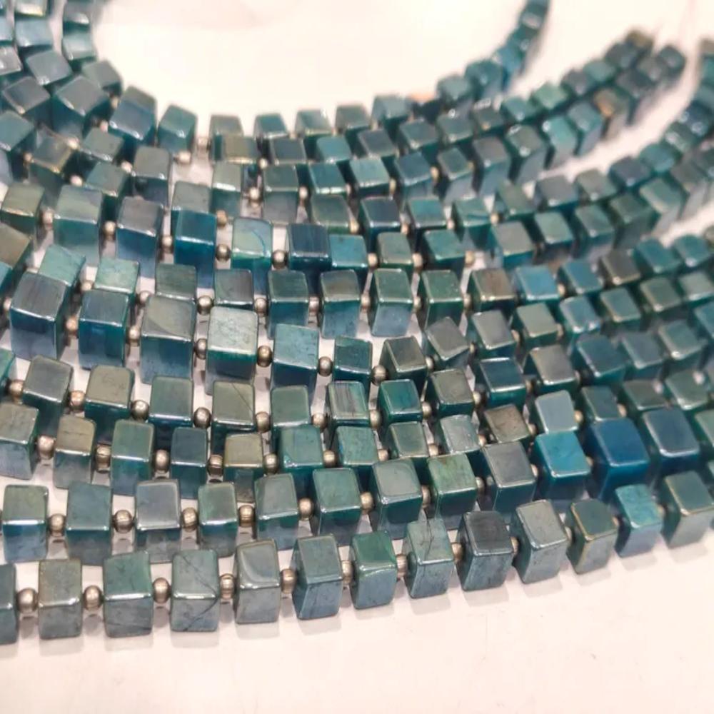 Natural Moonstone AB Mystic Coated 6-7mm Emerald Green Color Plain Smooth Cube Box Shape