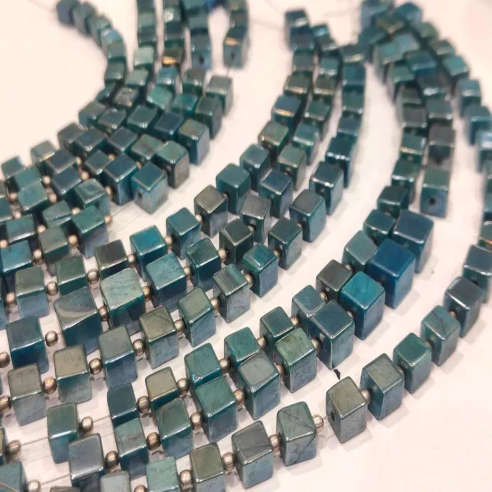 Natural Moonstone AB Mystic Coated 6-7mm Emerald Green Color Plain Smooth Cube Box Shape