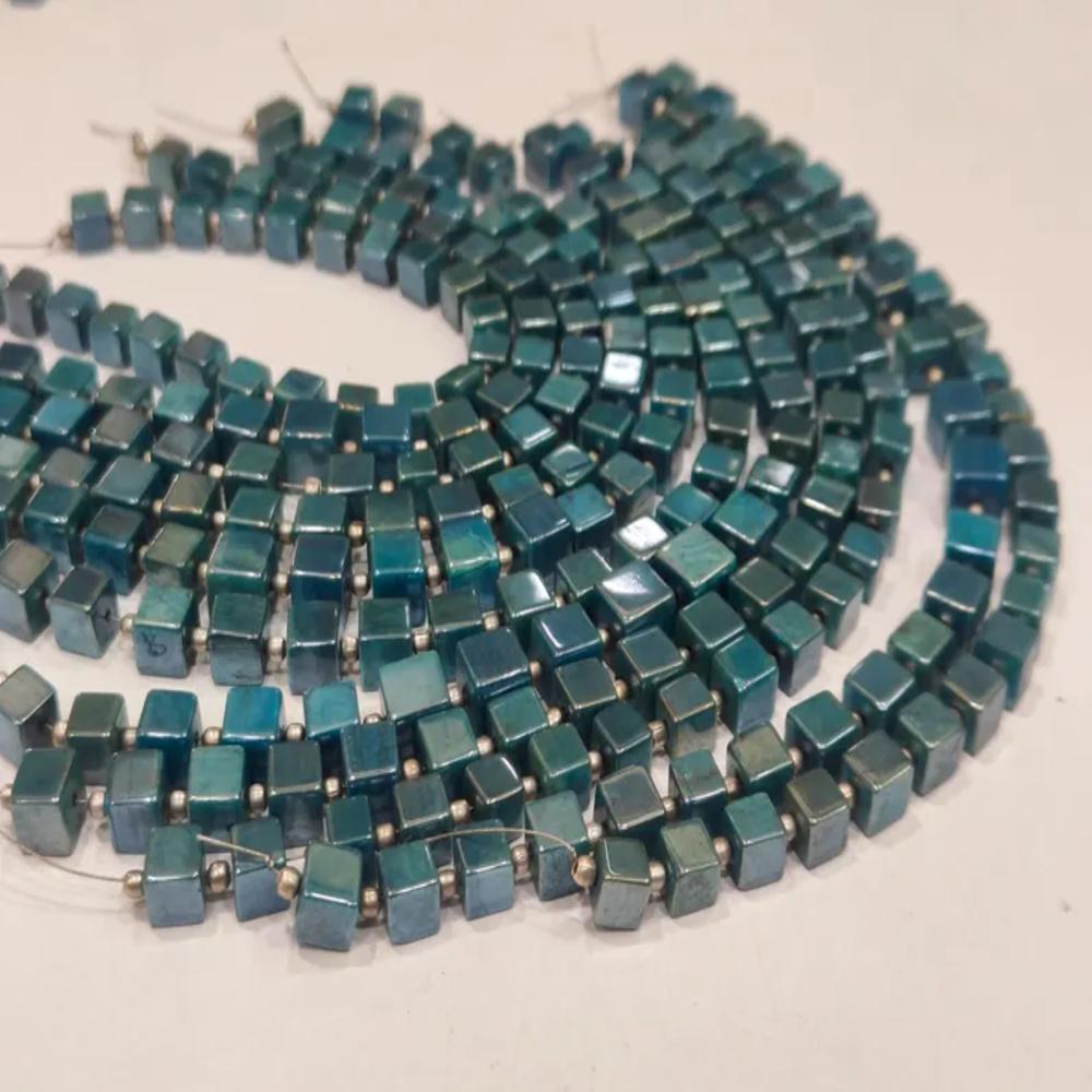 Natural Moonstone AB Mystic Coated 6-7mm Emerald Green Color Plain Smooth Cube Box Shape