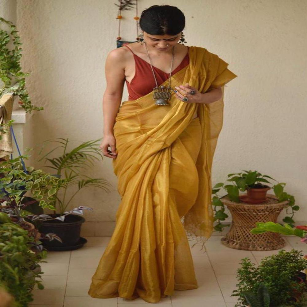 pure tissue linen saree