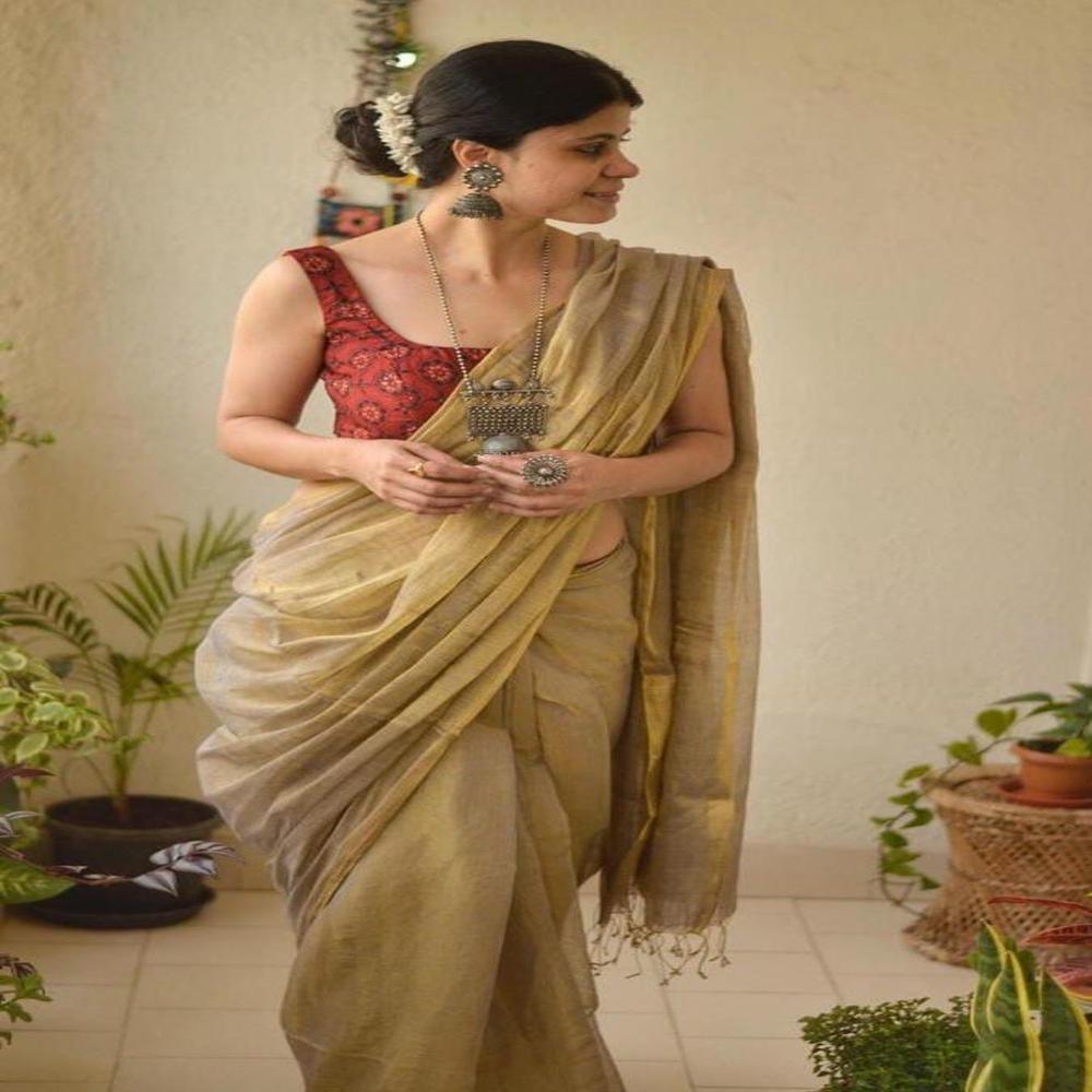 pure tissue linen saree