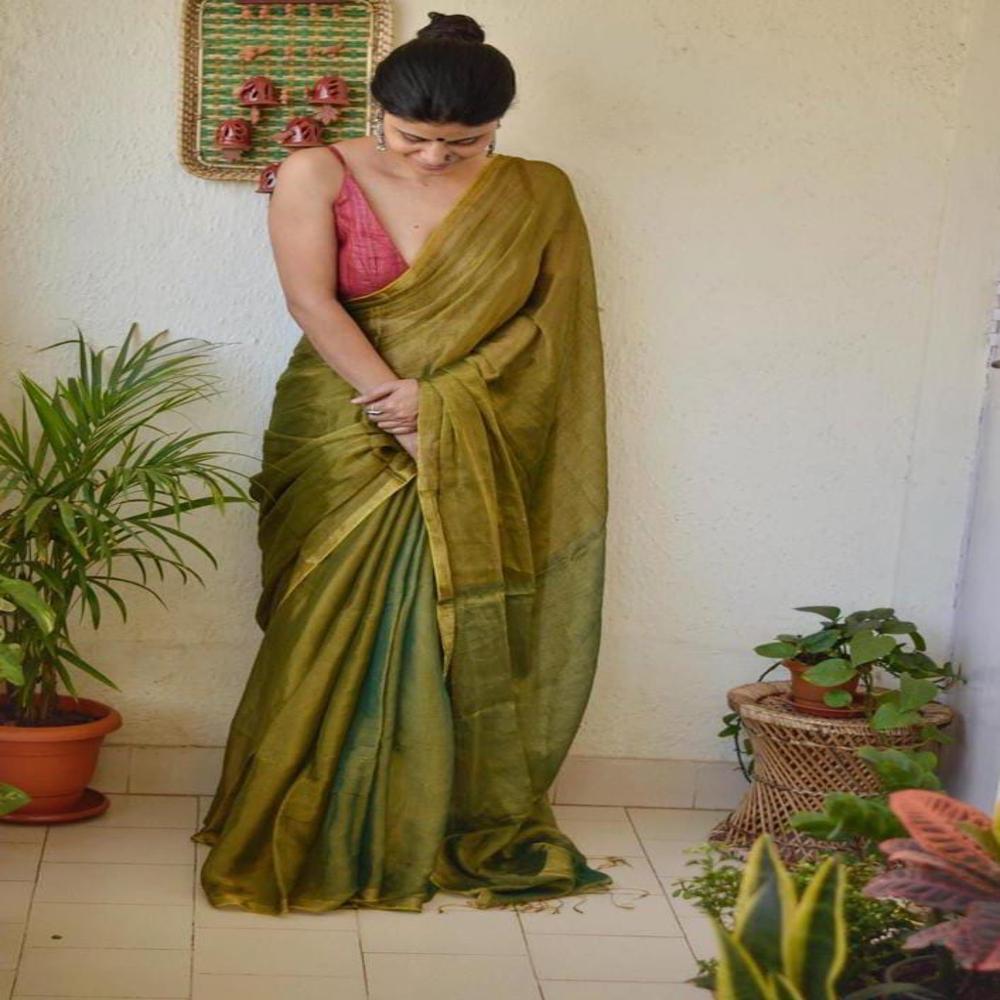 pure tissue linen saree
