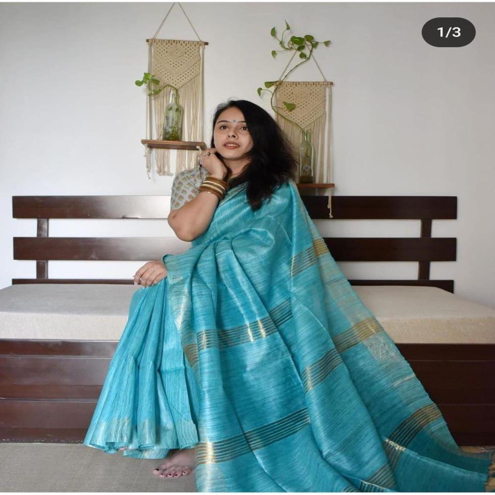 Pure Tussar Ghicha Silk Plain - Color: Multicolor