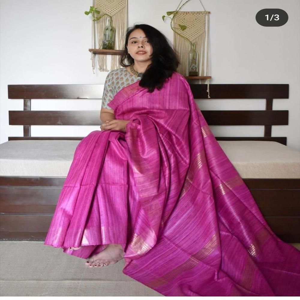 Pure Tussar Ghicha Silk Plain - Color: Multicolor