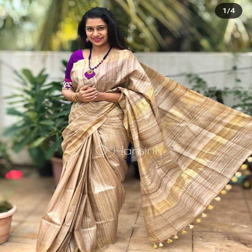 Pure Tussar Ghicha Silk Plain - Color: Multicolor