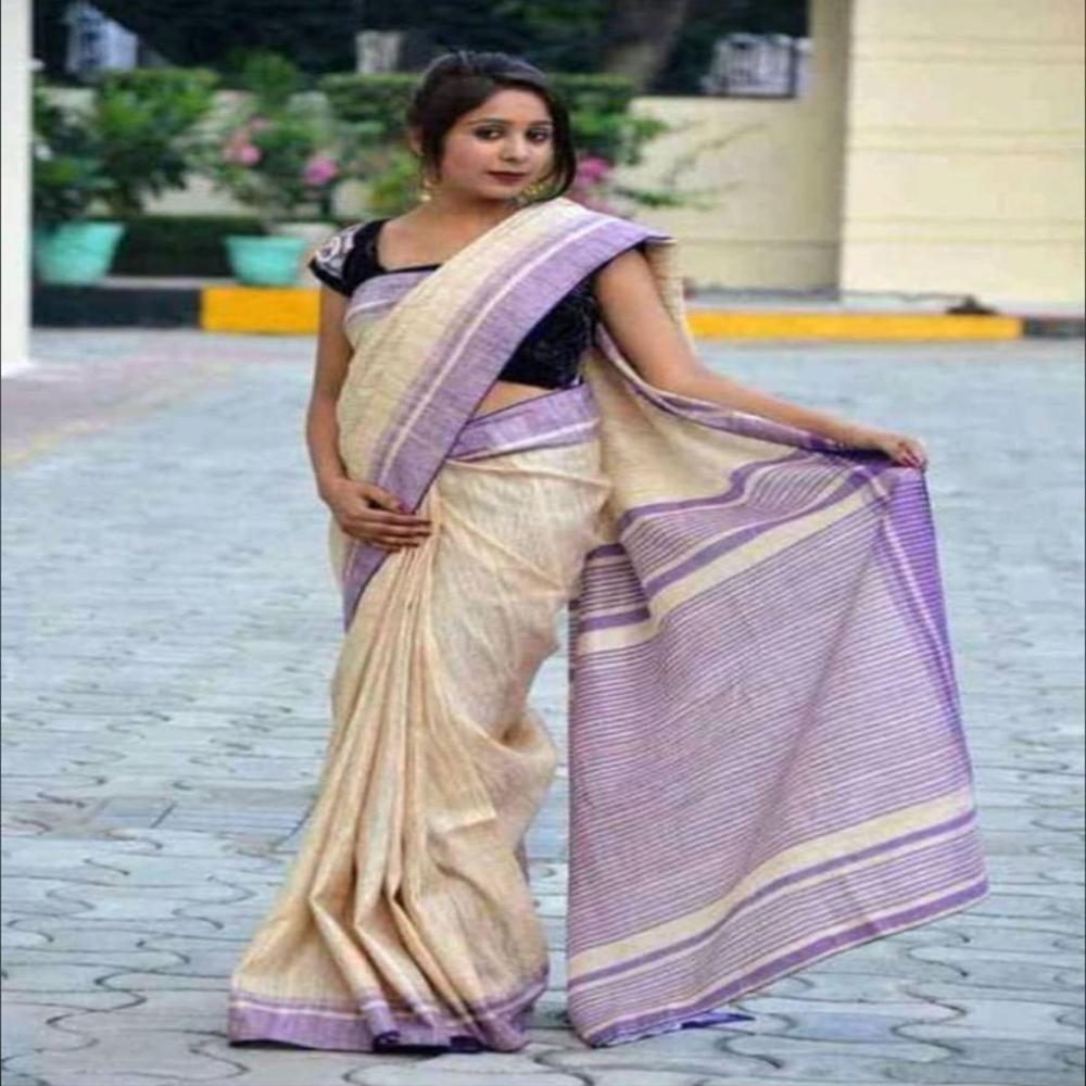 traditional tusser ghicha strips pallu silk saree