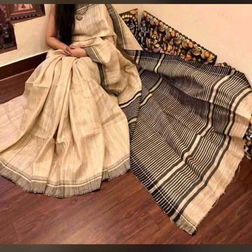 traditional tusser ghicha strips pallu silk saree