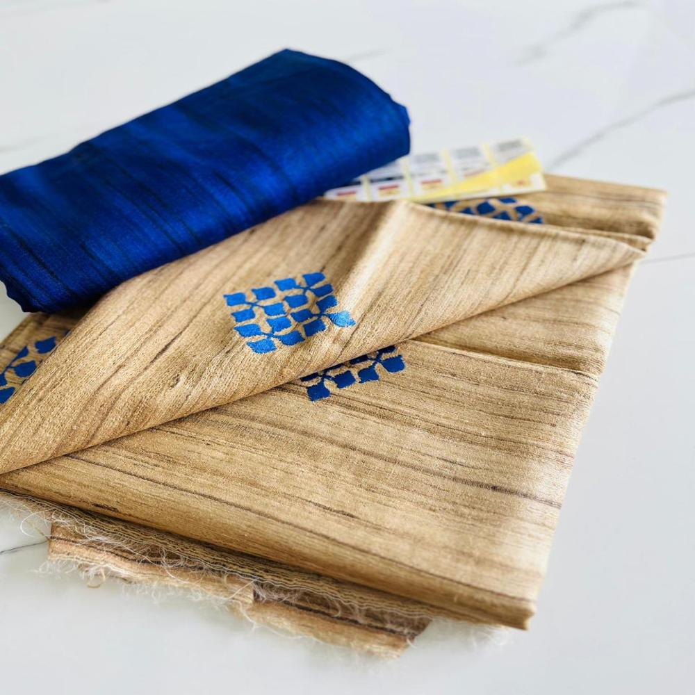 pure tusser ghicha silk embrodery work saree