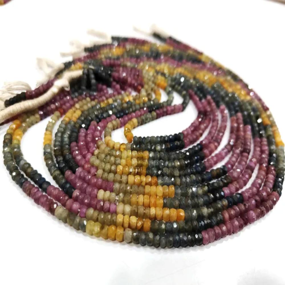 Natural Multi Sapphire Beads 4- 4.5mm Rondelle Faceted Beads 8 inch