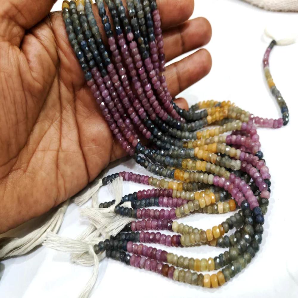 Natural Multi Sapphire Beads 4- 4.5mm Rondelle Faceted Beads 8 inch