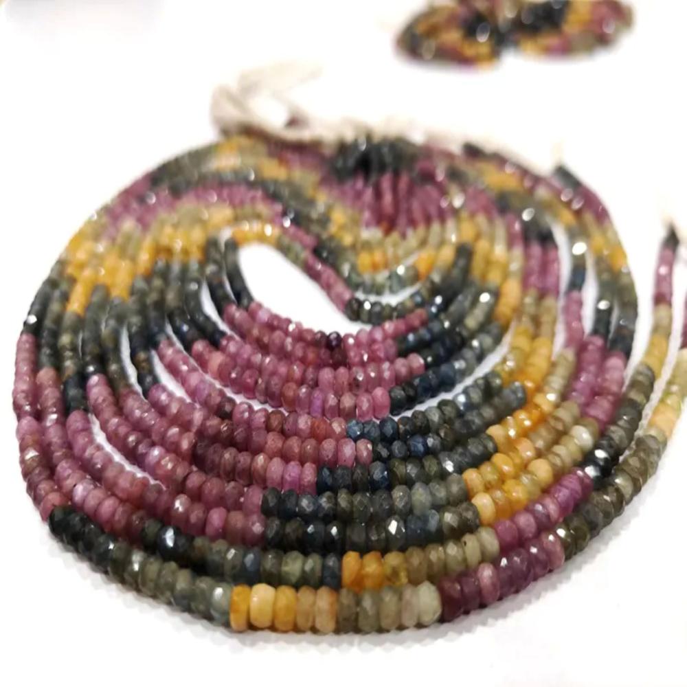 Natural Multi Sapphire Beads 4- 4.5mm Rondelle Faceted Beads 8 inch
