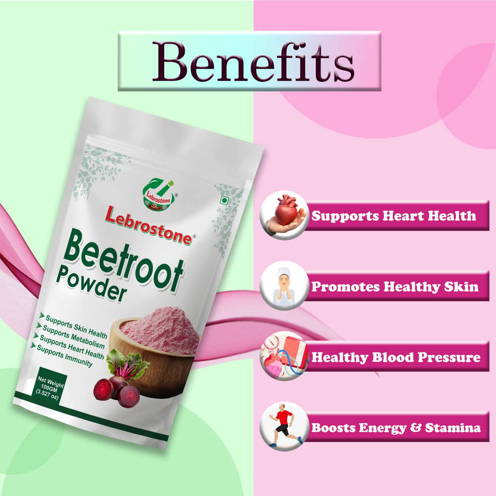 Lebrostone Beet Roots Powder | Herbal Powder for Heart Health, Skin Wellness, Blood Pressure & Stamina|100g