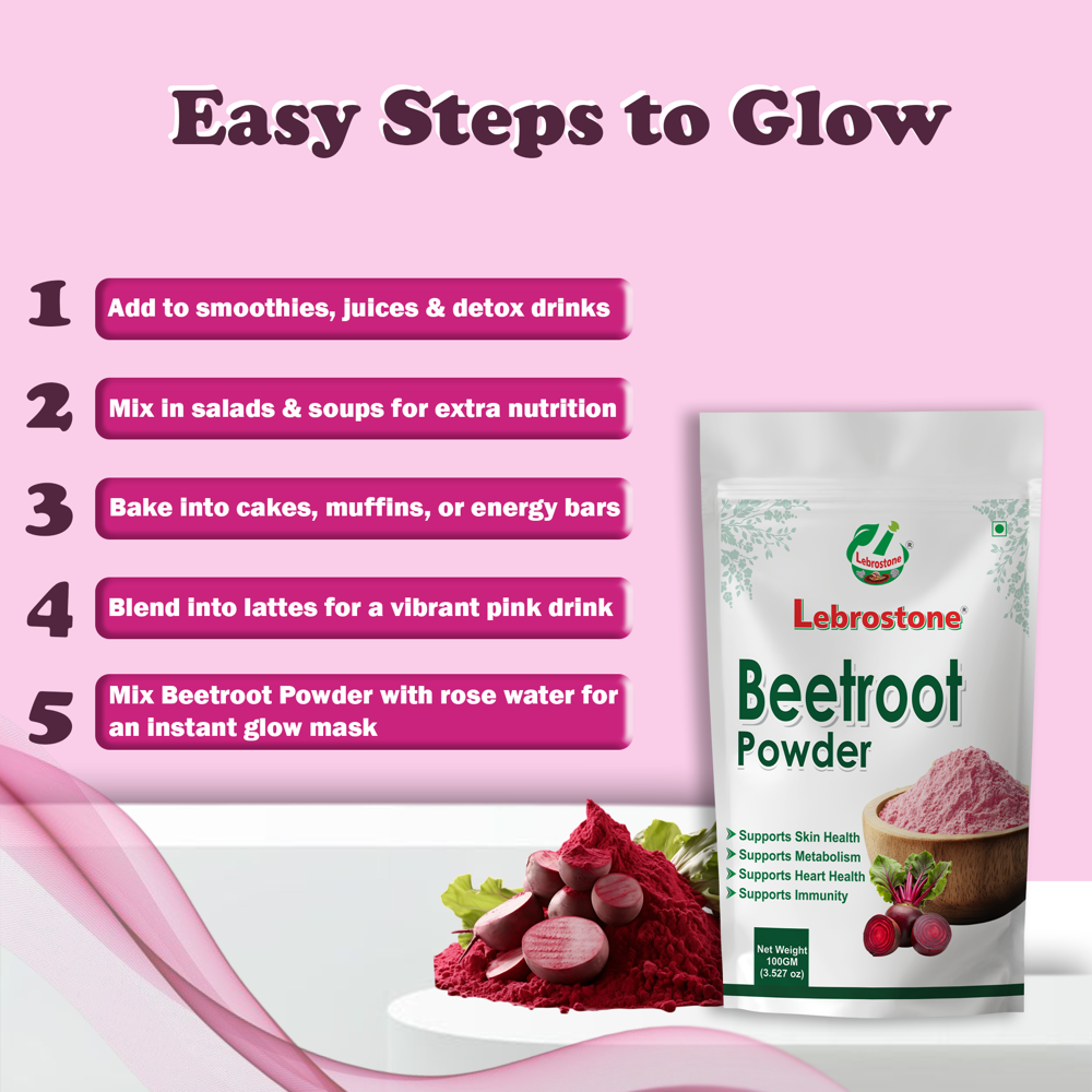 Lebrostone Beet Roots Powder | Herbal Powder for Heart Health, Skin Wellness, Blood Pressure & Stamina|100g