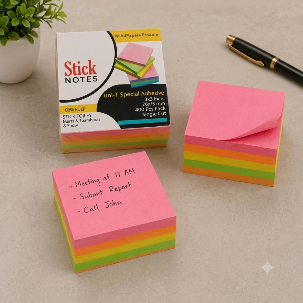 Sticky Notes 400 Sheets Fluorescent Paper Self Adhesive - Binding: Glue Bound