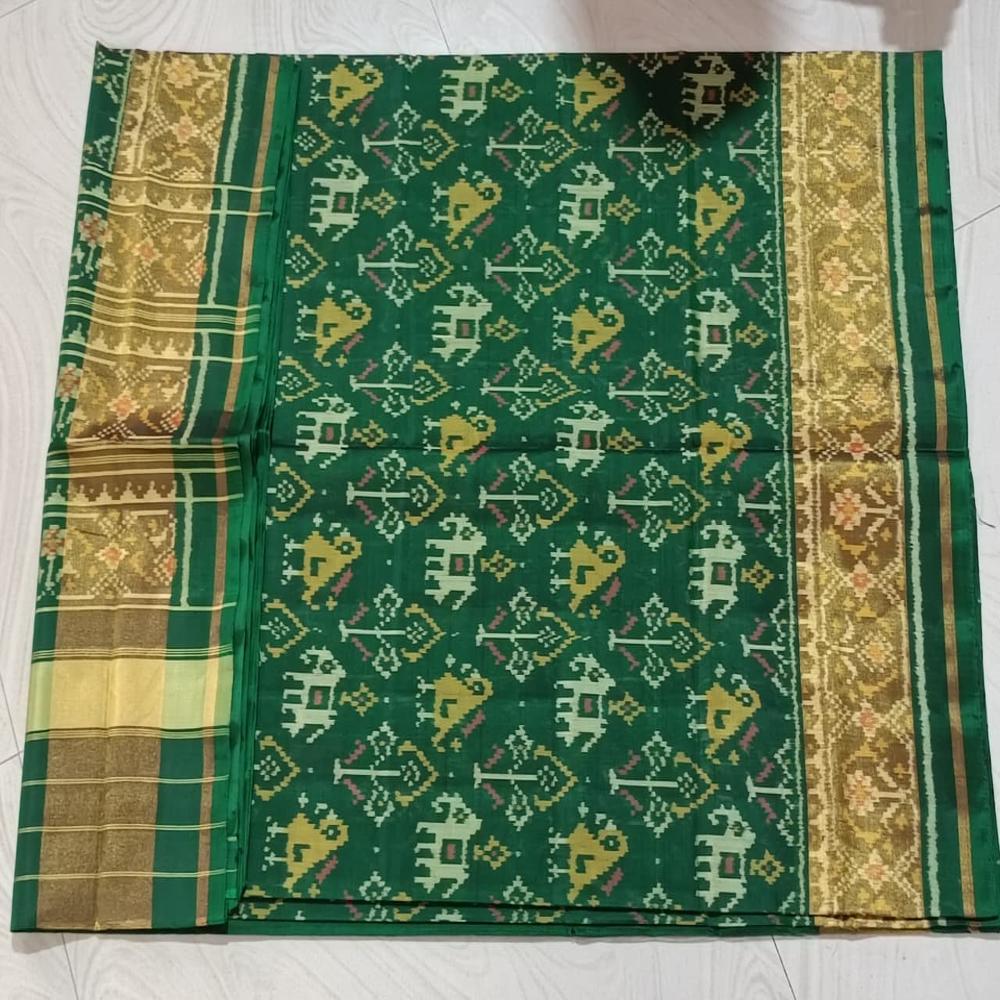 Elephant & Par-rot Green Single Ikkat Patola