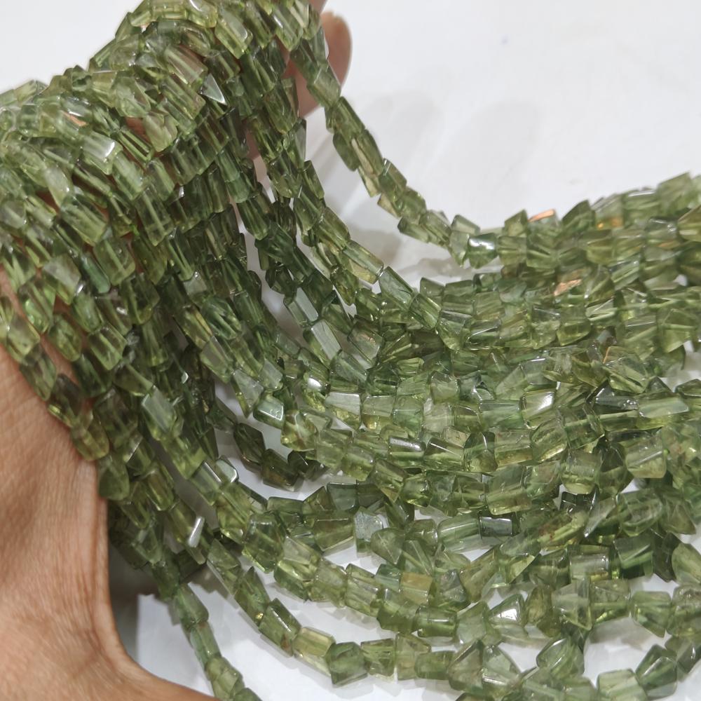 Natural Green Apatite Faceted Nugget Tumbled 5 to 8mm Beads Sold Per Strand 8 Inches Long