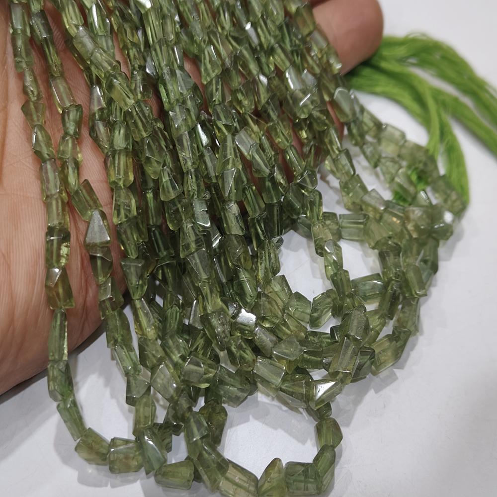 Natural Green Apatite Faceted Nugget Tumbled 5 to 8mm Beads Sold Per Strand 8 Inches Long
