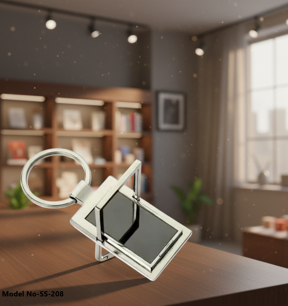 Stainless Steel Rotating Rectangle Metal Photo Keychain with Ring (SS-208)