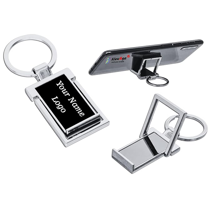 Stainless Steel Rotating Rectangle Metal Photo Keychain with Ring (SS-208)
