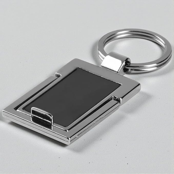 Stainless Steel Rotating Rectangle Metal Photo Keychain with Ring (SS-208)
