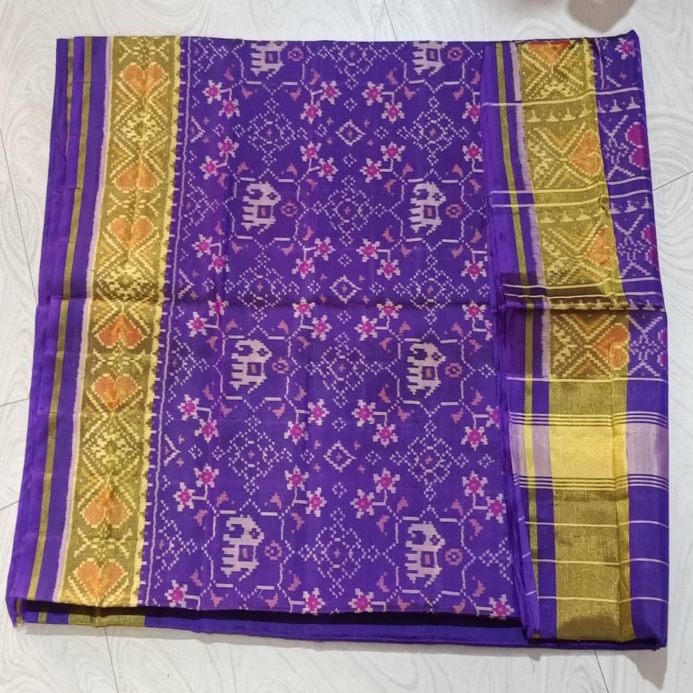 Elephant & Par-rot Purple Single Ikkat Patola
