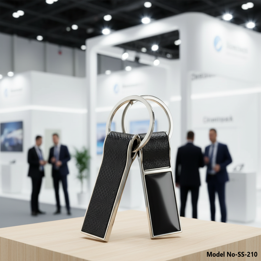 PU Leather & Metal Rectangular Keychain with Dual Ring (SS-210)