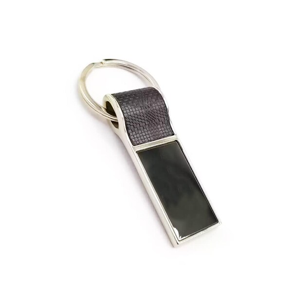 PU Leather & Metal Rectangular Keychain with Dual Ring (SS-210)