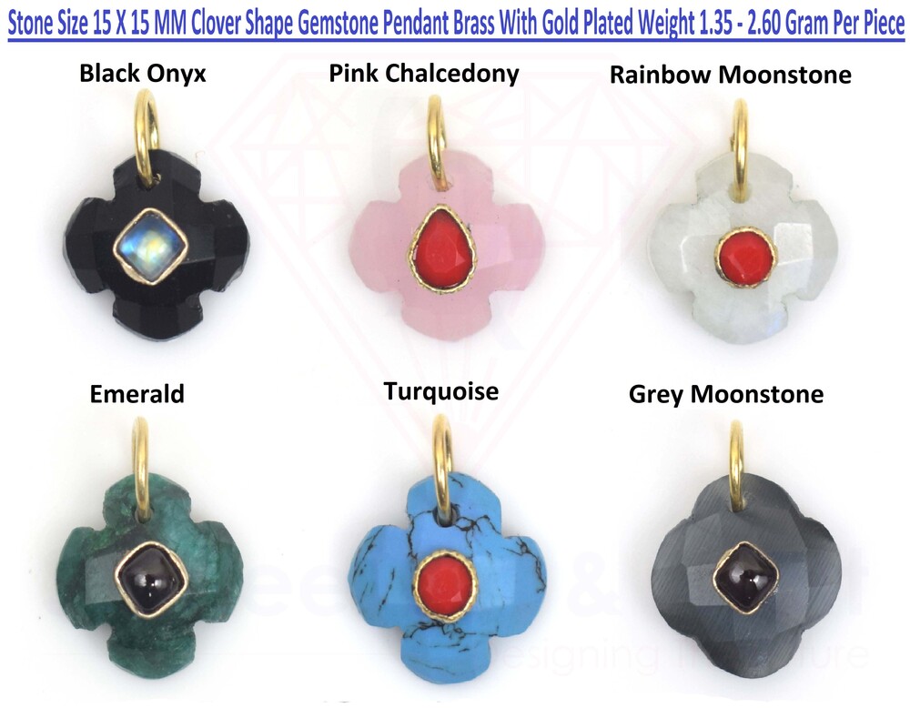 Brass With 18k Gold Plated Unique Clover Shape Gemstone Pendant