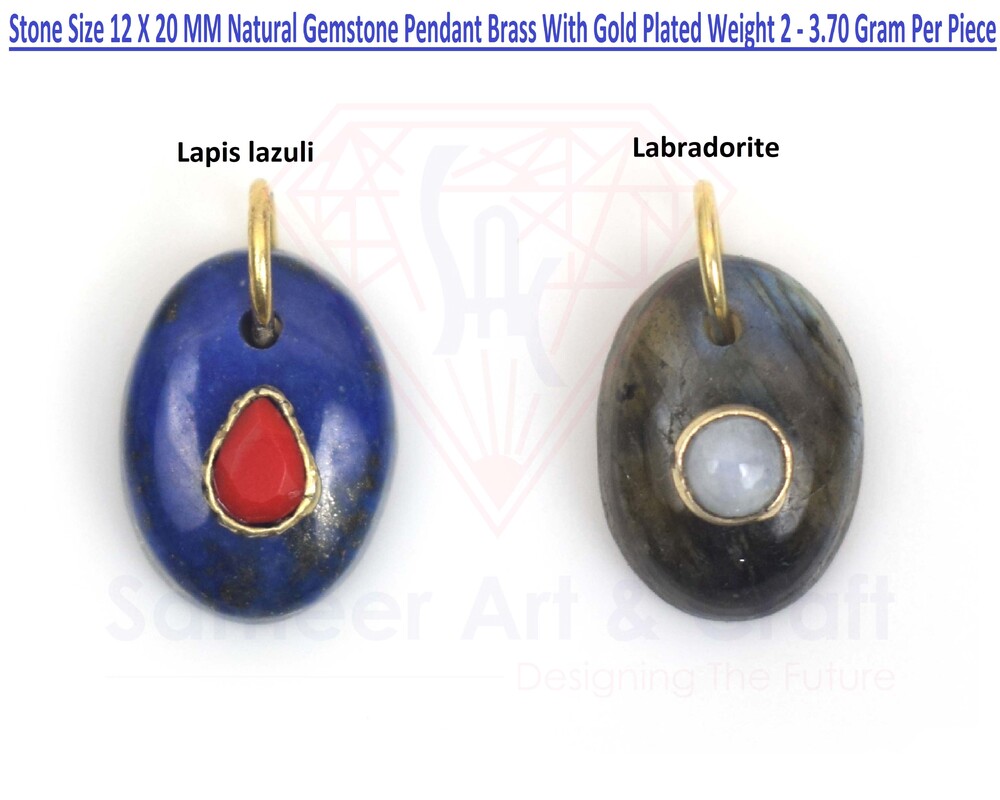 Oval Shape Natural Gemstone Pendant Brass With 18k Gold Plated