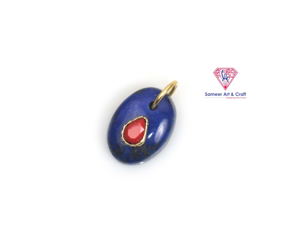 Oval Shape Natural Gemstone Pendant Brass With 18k Gold Plated