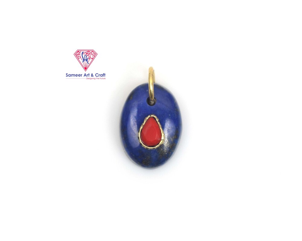 Oval Shape Natural Gemstone Pendant Brass With 18k Gold Plated