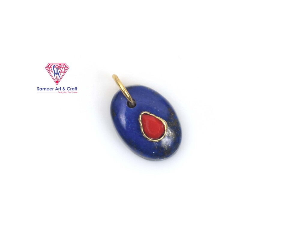 Oval Shape Natural Gemstone Pendant Brass With 18k Gold Plated
