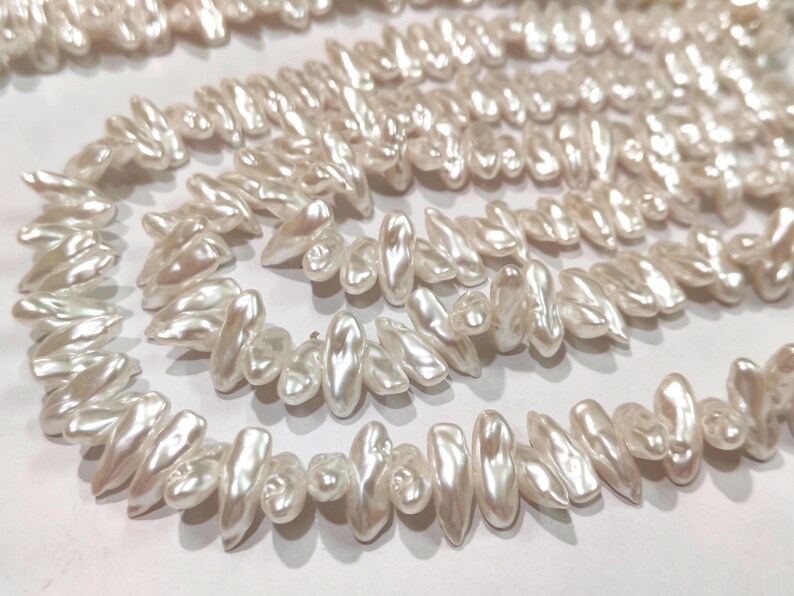 White Biwa Pearl Beads Fancy Shape Size 6*17mm Sold Per Strand 15 Inches Long - Grade: Aa