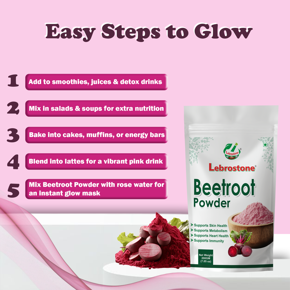 Lebrostone Beet Roots Powder | Herbal Powder for Heart Health, Skin Wellness, Blood Pressure & Stamina|200g