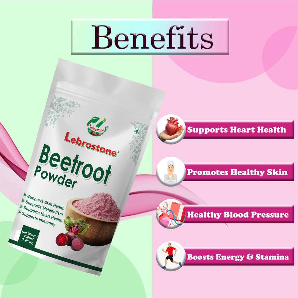 Lebrostone Beet Roots Powder | Herbal Powder for Heart Health, Skin Wellness, Blood Pressure & Stamina|200g