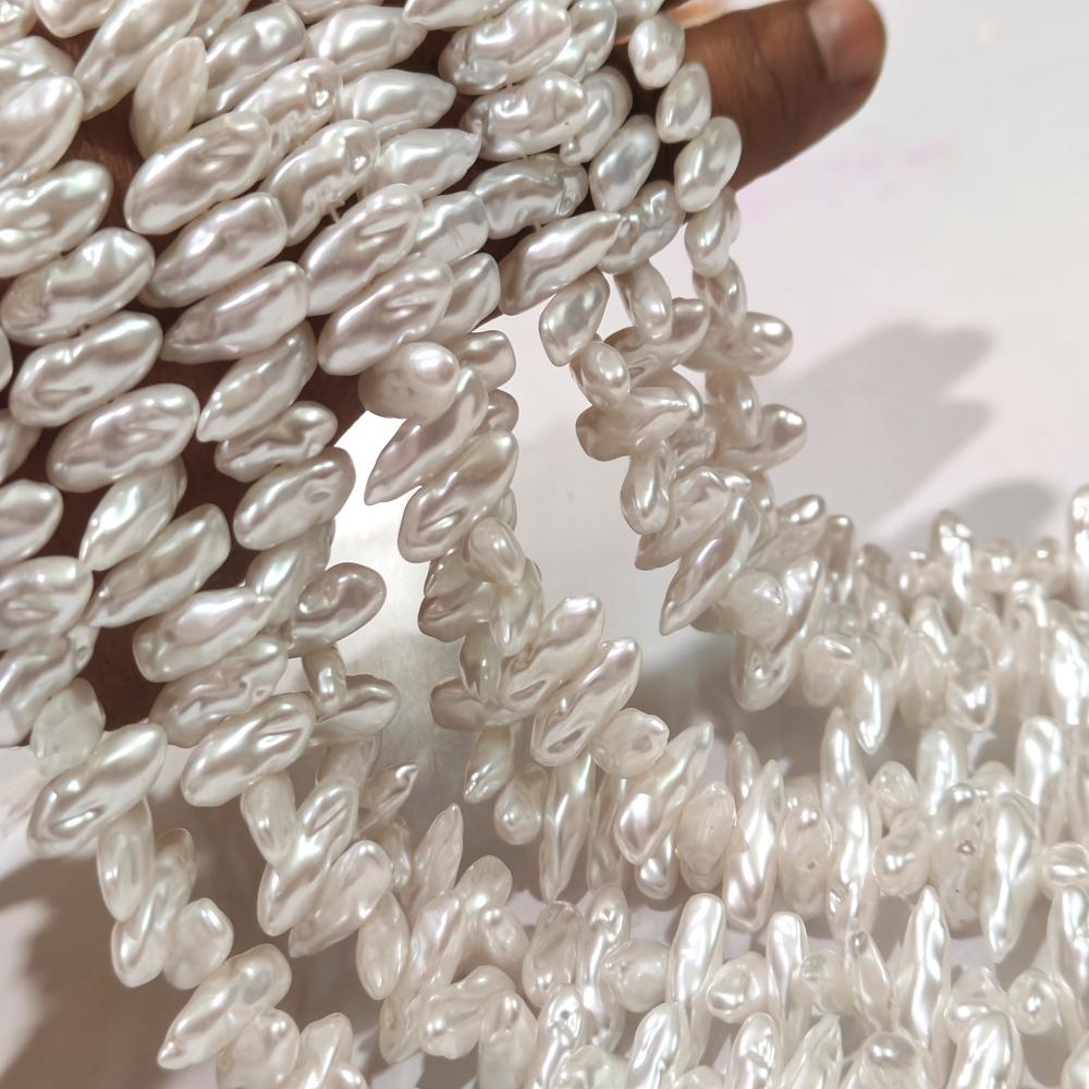 White Biwa Pearl Beads Fancy Shape size 6*17mm sold per strand 15 Inches Long