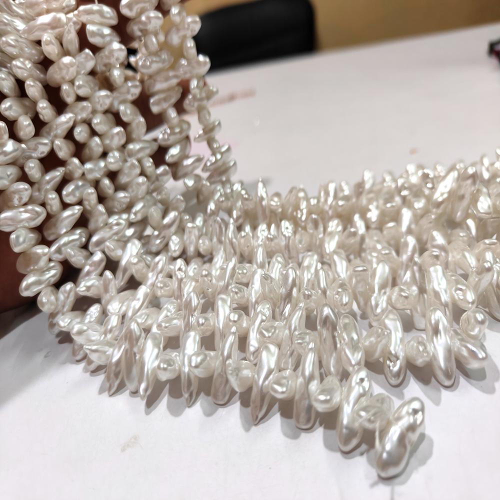 White Biwa Pearl Beads Fancy Shape size 6*17mm sold per strand 15 Inches Long