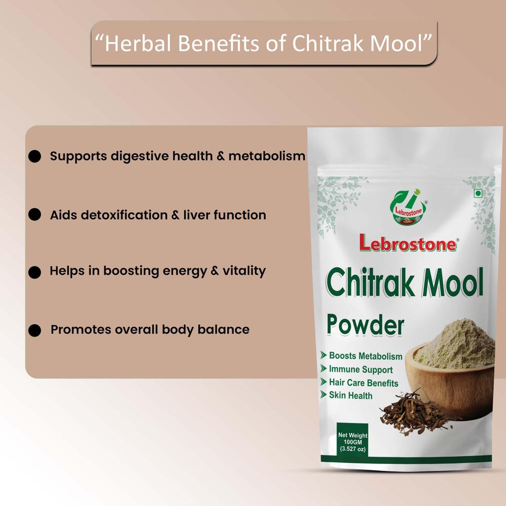 Lebrostone Chitrak Mool Powder | Herbal Powder for Digestive Health, Detoxification, Energy & Vitality | 100g