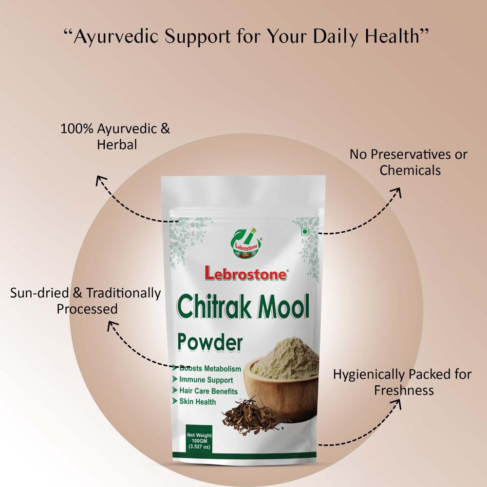 Lebrostone Chitrak Mool Powder | Herbal Powder for Digestive Health, Detoxification, Energy & Vitality | 100g