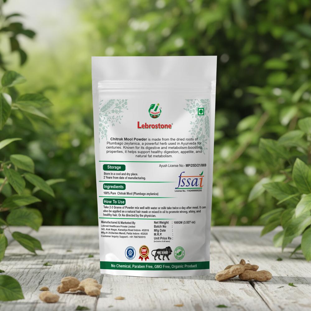 Lebrostone Chitrak Mool Powder | Herbal Powder for Digestive Health, Detoxification, Energy & Vitality | 100g