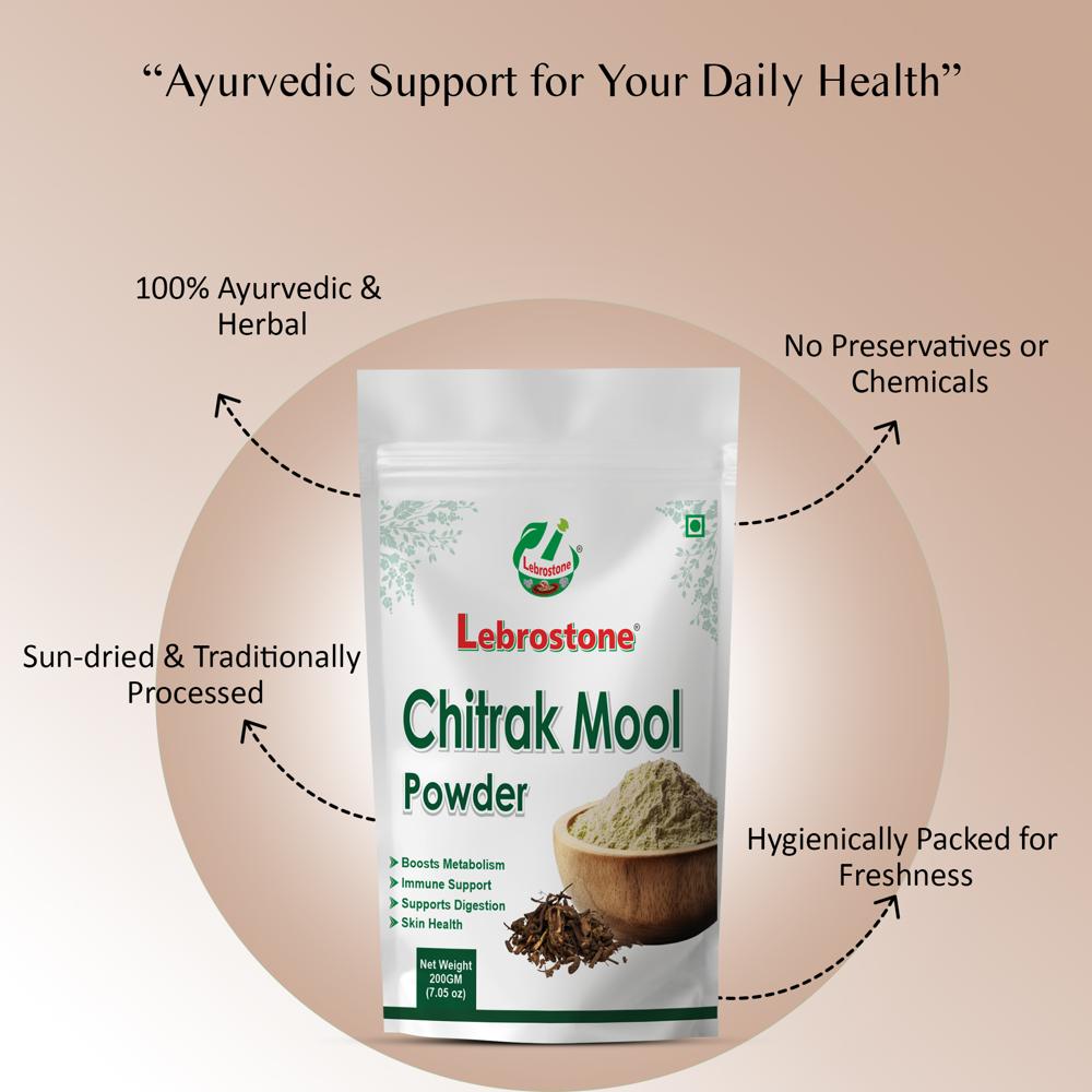 Lebrostone Chitrak Mool Powder | Herbal Powder for Digestive Health, Detoxification, Energy & Vitality | 200g