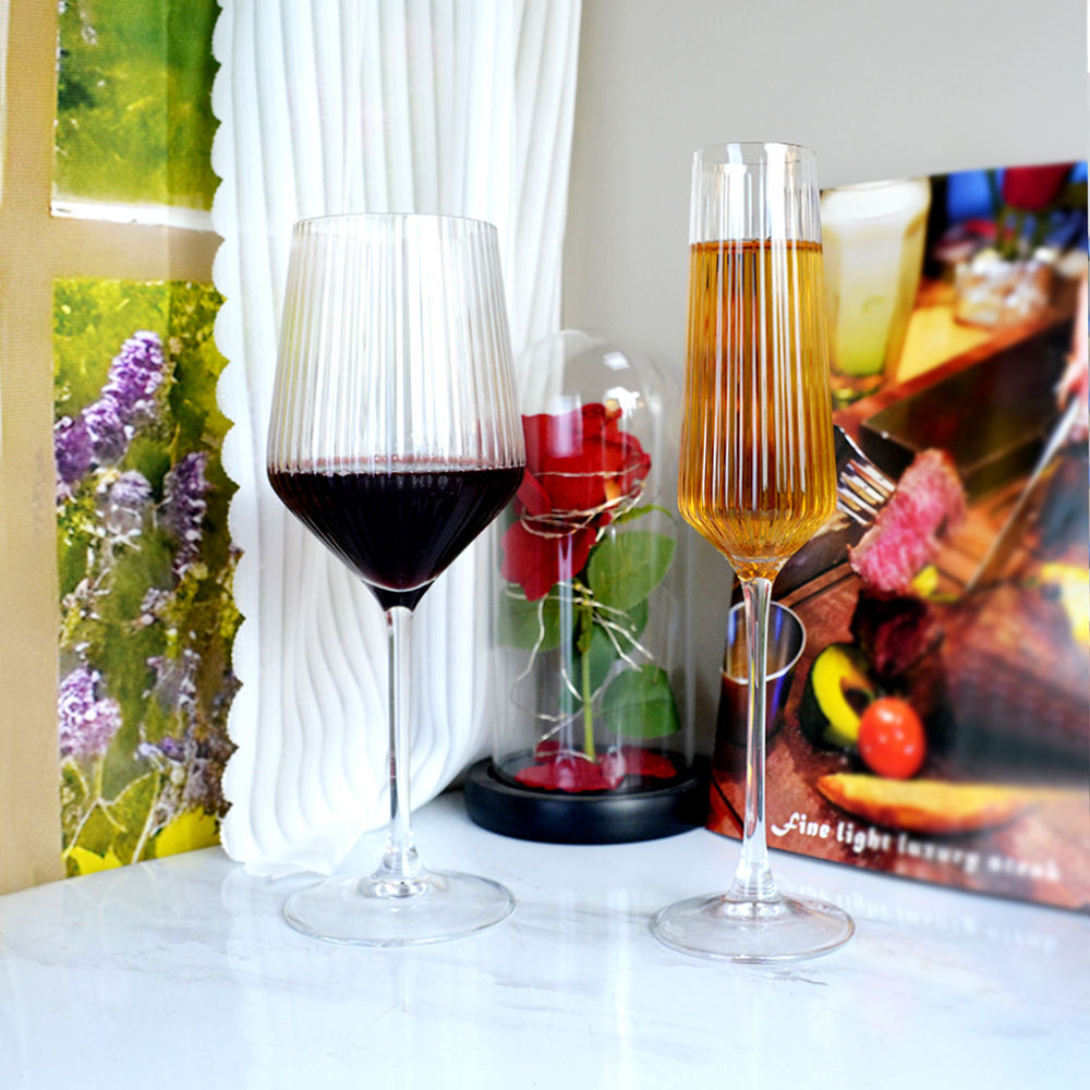 Ribbed Glasses Flutes Set Luxury Stemmed Drinkware