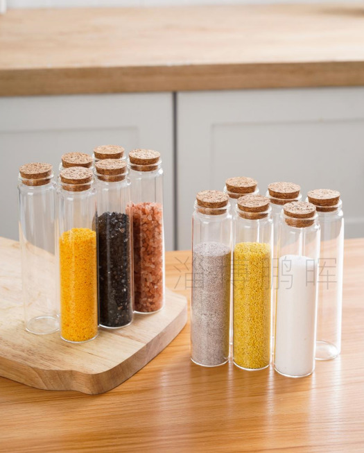 Flat Bottom Glass Test Tubes with Cork Stopper Transparent Glass Test Tubes