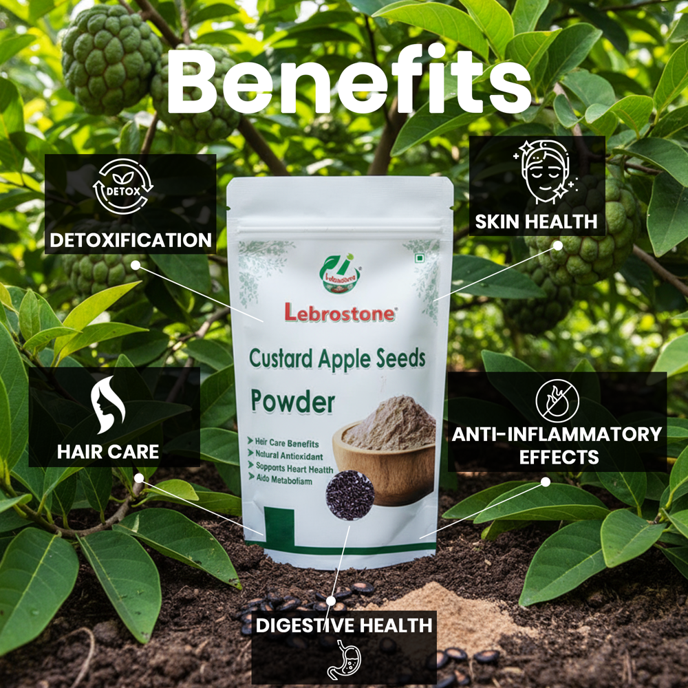 Lebrostone Custard Apple Seeds Powder | Hair Care, Digestive & Skin Health, Anti-Inflammatory Effects | 200g