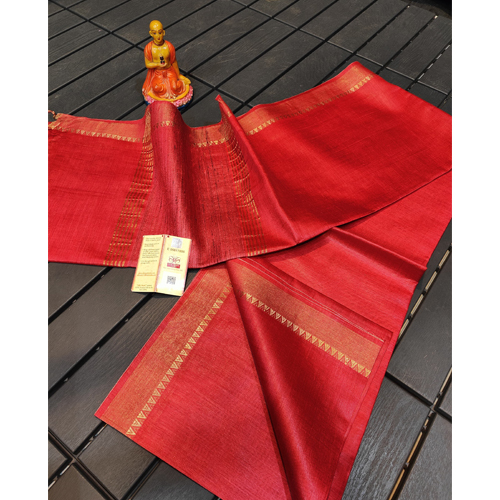 Handloom Pure Tussar Munga Temple Border Saree