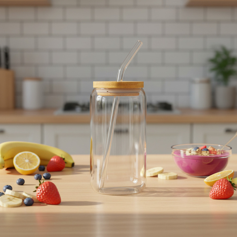 16oz 500ml Thickened Glass Tumbler with Bamboo Lid