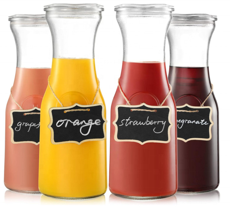 Glass Carafe with Lid - Borosilicate Glass 25cm x 9cm, Clear Transparent, Drip-Free Stainless Steel Lid
