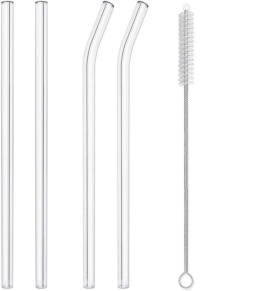 4-Piece Reusable Glass Straws Set 8-200mm Dishwasher Safe Drinking Straws