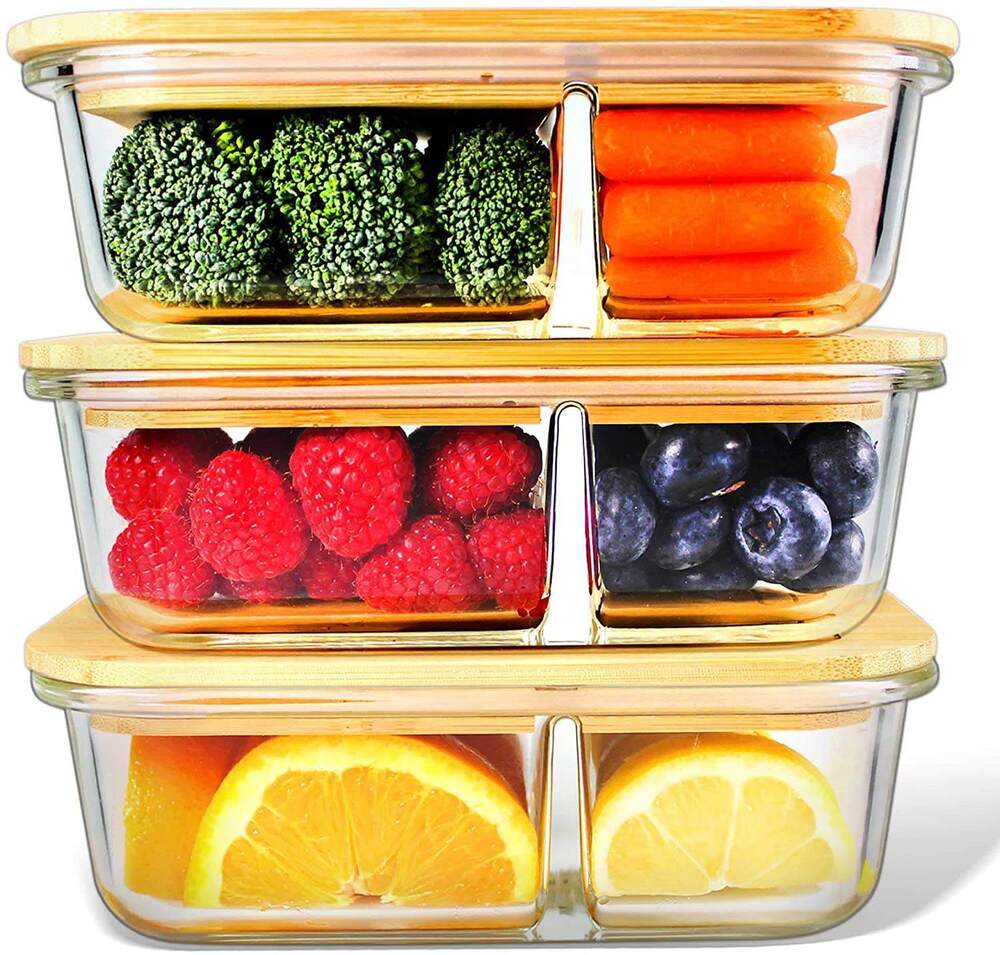 Glass Meal Prep Container Bamboo Lid Glass Food Storage